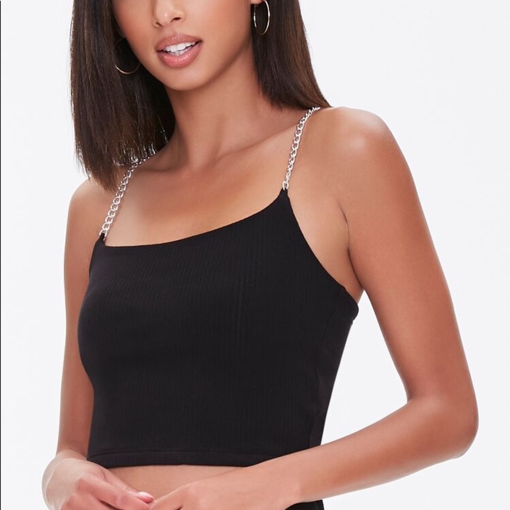 BNWT Forever 21 Black Silver Chain Cami Tank Cropped Crop Top Medium M